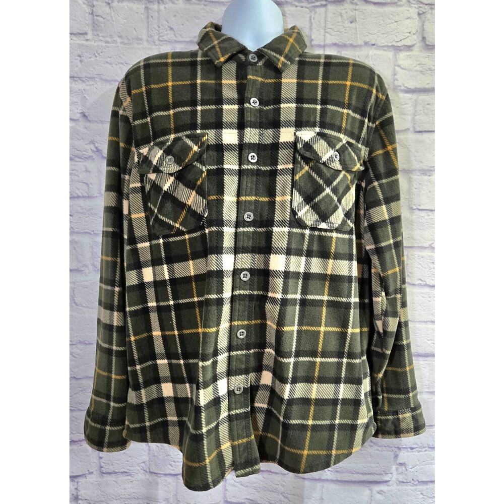Freedom Foundry Green Plaid Microfleece Button Up Men's Shirt XL Long Sleeves